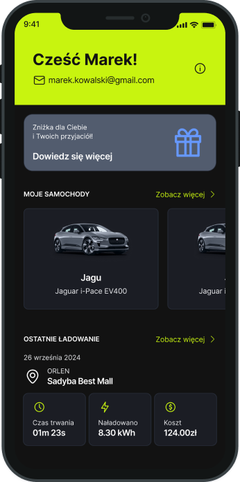 Aplikacja SolidCharge — widok główny
